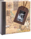 Kenro Kusso Travel Lagguage Tag fotóalbum, memo, 200db 10x15, ablakos borító, térkép minta, barna