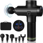 BipiLine Professzionális Masszázspisztoly, 6db cserélhető masszázsfejjel, Led Kijelzővel - Akkumulátoros /4 órás üzemidő/ - Fekete (M-GUN-BK)