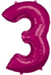 Amscan Óriás 3-as szám Fólia lufi, Pink 88*53 cm DPA9907281 (DPA9907281)