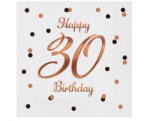 GoDan B&C Happy Birthday White-Rose Gold 30 szalvéta 20 db-os 33x33 cm MLG165135 (MLG165135)