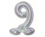 Godan Holographic Silver, Ezüst 9-es szám fólia lufi talppal 72 cm MLG145793 (MLG145793)