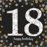 Amscan Happy Birthday 18 Gold szalvéta 16 db-os 33x33 cm DPA9900556 (DPA9900556)