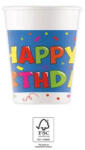 Procos Kokliko Happy Birthday papír pohár 8 db-os 200 ml FSC PNN93513 (PNN93513)
