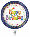 Procos Multicolor Happy Birthday papírtányér 8 db-os 20 cm FSC PNN93493 (PNN93493)