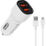 S-Link Autós töltő - SL-EC30L (2db USB, 5V/2.4A/3, 4A, 17W, Lightning, 100cm adat+töltőkábel, fehér) (35680) (35680)