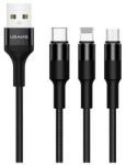 USAMS u5 töltőkábel 3in1, usb - type-c/lightning/microusb, 2a, 150cm, cipőfűző, fekete (SJ2193IN101)