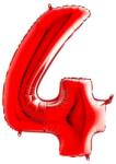  Metálpiros számokkal díszített fólia lufi, magassága 35 cm, születésnapra, 4-es modell