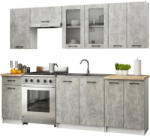 AKORD Oliwia 2.4m Konyhabútor Szett Fehér-Beton Üvegvitrines (AKO-SKZOLIDWITBETH720)