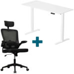  CSOMAGAJÁNLAT | LVN System Lite elektromos asztal + forgószék szett - Fehér 140x60cm elektromosan állítható magasságú íróasztal - Fekete forgószék