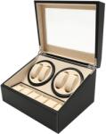 iUni Óraforgató Doboz 4db Órához + 6 Tárolóhely, Watch Winder, Eco bőr, Fekete-Krém