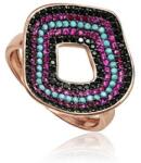  Ezüst Mozaik Gyűrű - Rózsaarany - Többszínű Kövek - 18x18 mm