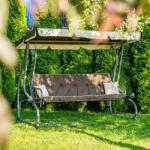  Megi Kerti Hintaágy - 3 személyes, Barna, Fekvőfunkcióval