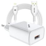 S-Link Hálózati töltő - SL-EC40L (1db USB, 5V/2.4A, 12W, Gyorstöltés, Lightning-USB 100cm adat+töltőkábel, fehér) (35310) (35310)