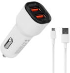 S-Link Autós töltő - SL-EC30M (2db USB, 5V/2.4A/3, 4A, 17W, Micro usb, 100cm adat+töltőkábel, fehér) (35679) (35679)