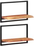  2 darab tömör akácfa és acél falipolc 60 x 25 x 35 cm
