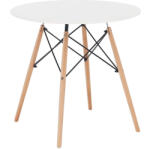 TEMPO KONDELA Étkezőasztal, fehér/bükk, átmérő 60 cm, GAMIN NEW 60 - pepita