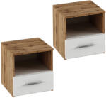 TEMPO KONDELA Éjjeliszekrény, 2 db, tölgy wotan/fehér, GABRIELA - pepita