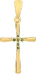  Kereszt Arannyal Bevont Ezüst Medál Zöld Gyémánttal, PCY11284