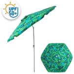 Welora Anti-szél, trópusi levélmintás, UPF 50+, alumínium váz, Ø2.25m, zöld, strandernyő