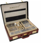 Kinghoff KH 3520 evőeszközkészlet, 72 darabos, 12 fő részére, bőrönd, rozsdamentes acél, ezüst