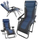  Összecsukható gravitációs kerti és strandi lehajtható fejtámlás napozóágy fekete/kék színben (5907451359419)