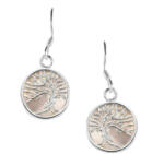  Életfa Ezüst Fülbevaló - Rózsaszín Gyöngyház - 36mm