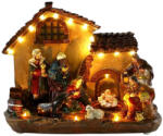 MagicHome MagicHome karácsonyi dekoráció, betlehemes házikó, 29 x 14 x 24 cm, 16 melegfehér LED, polirezin