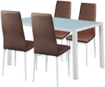  Liana Étkezőgarnitúra - 4+1, Edzett Üveg Asztal, Barna Textilbőr Székek