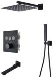  Zuhanycsap készlet, Blackswan, M151 típus, matt fekete modell, 3 utas, termosztáttal és mozgatható csappal, mérete 30 cm