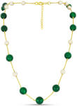  Arannyal Bevont Ezüst Nyaklánc Zöld Jadeittel és Fehér Édesvízi Tenyésztett Gyönggyel, Y58492