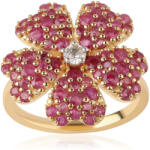  Aranyozott Ezüst Gyűrű - Virág Design, Mozambiquei Rubinnal és Fehér Topázzal
