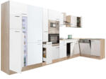 Leziter Yorki 430 sarok konyhablokk sonoma tölgy korpusz, selyemfényű fehér fronttal felülfagyasztós hűtős szekrénnyel (LS430STFH-FF)