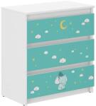  Ifjúsági 3 fiókos Komód - Elefánt - fehér-türkiz