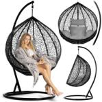  Függőfotel Rattan Szürke Párnákkal, 115x108x195cm (FAT0001)
