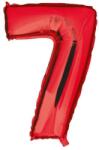  Metálpiros számfólia lufi, magassága 35 cm, születésnapra, 7-es modell