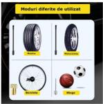 SIKS autós légszivattyú hordozható elektromos, többfunkciós, 4000 mAh, 120 W, LCD digitális kijelző, nyomásmérő, LED zseblámpa, kompresszor USB töltéssel, fekete