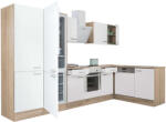 Leziter Yorki 340 sarok konyhablokk sonoma tölgy korpusz, selyemfényű fehér front alsó sütős elemmel polcos szekrénnyel, alulfagyasztós hűtős szekrénnyel (LS340STFH-SUT-PSZ-AF)