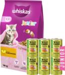 Whiskas WHISKAS Száraz cicatáp Junior csirkével 14kg + WILD FARM Premium Grain Free Turkey and Salmon Junior 6x400g