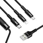 USAMS USB - MicroUSB+Lightning+USB-C Töltőkábel 1m - Fekete (SJ2193IN1101) (SJ2193IN1101)
