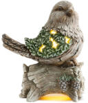 MagicHome MagicHome karácsonyi dekoráció, cinege fatörzsön, 9 LED, kerámia, 22 x 21, 5 x 40 cm