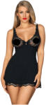 Obsessive - Babydoll cu flori și strasuri - cu tanga - negru (27413261111)