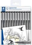 STAEDTLER Tusfilc készlet, 12 különböző vonalvastagság, STAEDTLER Pigment Liner 308 , fekete (308-9 TB12)