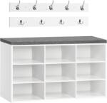 Klubfotel Cipőtároló pad párnázott üléssel és fogas - fehér