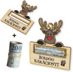  Nyomtatott fa - Karácsonyi pénztartó - rénszarvas 10x11, 7cm 1222