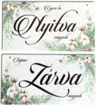  Nyomtatott fa tábla - Zárva-Nyitva tábla - téli gyapotvirággal 24, 3x13cm - papelito