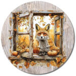  Nyomtatott fa tábla koszorú közép - Őszi ablak róka 11, 8cm - papelito