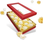  Prémium szappanrózsa szelence átlátszó tetejű piros dobozban - krém és fehér rózsával - papelito