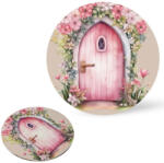  Nyomtatott fa tábla koszorú közép - Tündérajtó rózsaszín 14, 8 - papelito