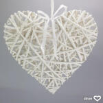  Fehér vessző szív fém vázon 40cm - papelito