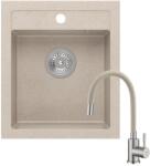 Quadron JOHNNY 430x500 mm homok gránit mosogatótálca + rozsdamentes acél csaptelep beige, flexibilis kifolyócsővel (1317_1365)